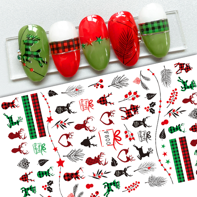 Christmas and Halloween Nail Art Sticker Bow Elk Snowflake Star Nail Slider Skull Lips Snake Nail Art Decal