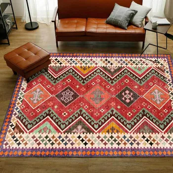 

Fashion Triangle Geometric Stitching Ethnic Style Red Living Room Bedroom Bedside Carpet Floor Mat Customization