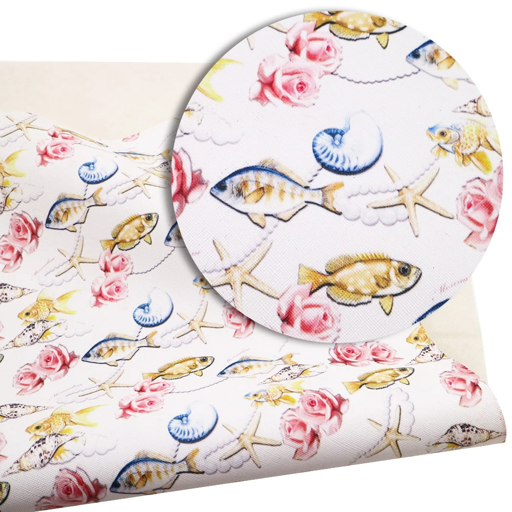 David accessories 50*70 см рыбы на Рождество с принтом(Искусственная кожа ткань ледерин, материалы для ручных поделок, 1Yc7724