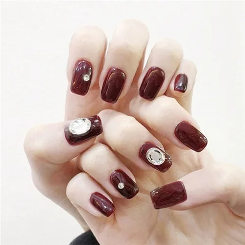 Новые кремово-розовые и винно-красные яркие украшения с заклепками, 3d накладные ногти, милые накладные ногти для девушек - Цвет: Number 4