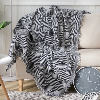 

Cilected Knitted Line Blanket Throw Tassels Kids Adults Cotton Gray Sofa Dust Cover Thread Bed Air Conditioning Blanket Travel