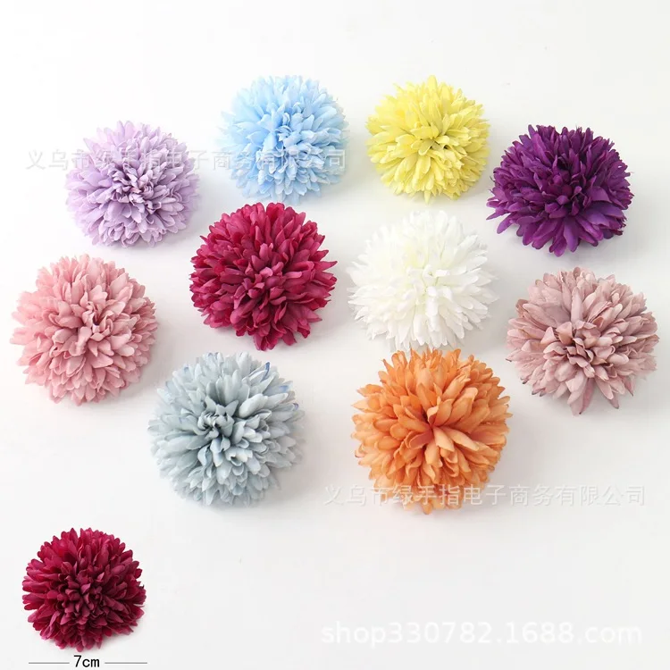 

Manufacturers Direct Selling Raw Silk Imitation Flowers 7 Cm DIY Accessory Chrysanthemum Flower Head Wedding Fake Garland Straw