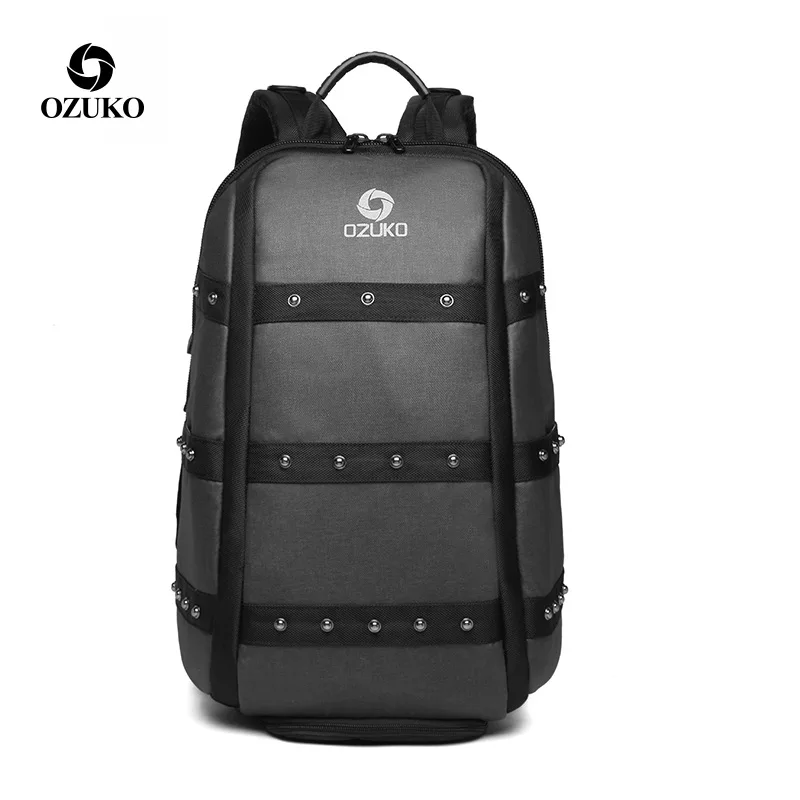 Ozuko Men's Waterproof Backpack Panel Rivet Laptop Bag Large Capacity
