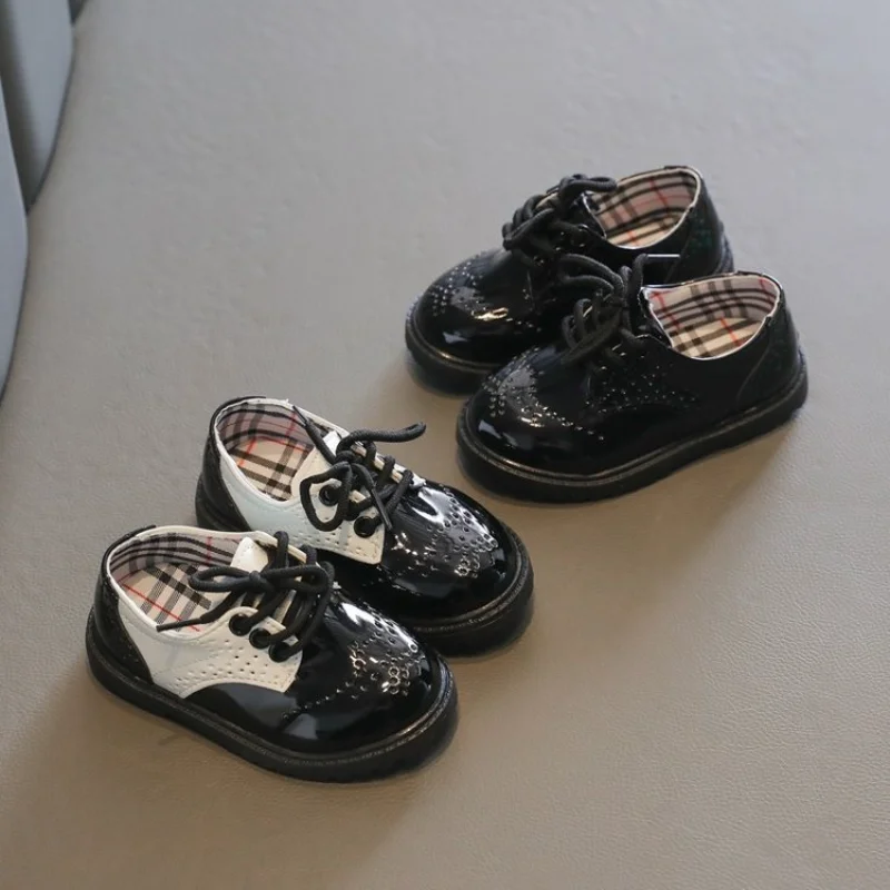 Children's Leather Shoes Round Toe Lace-up Spring Soft Comfy 21-37 Baroque Style Casual Flat Shoes