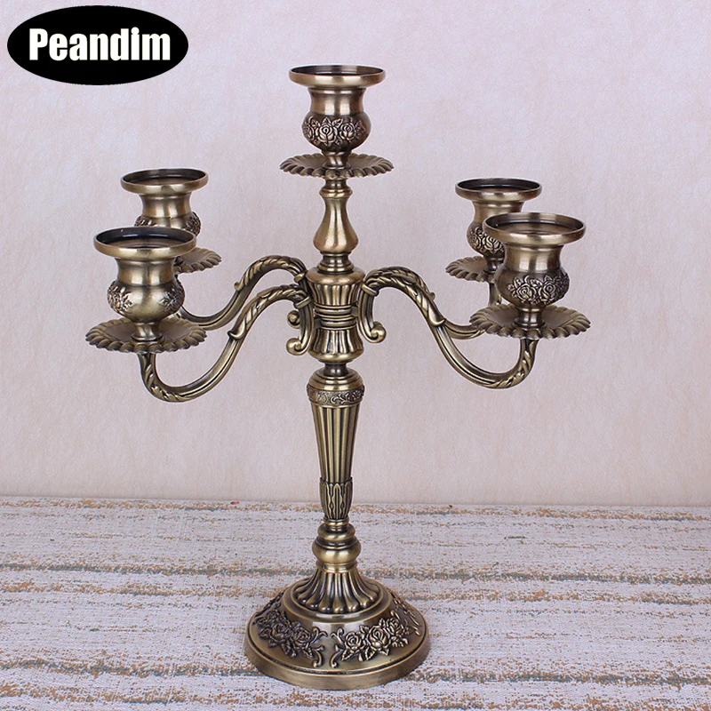 

PEANDIM Bronze Candlestick Romantic Metal 3 arms/5 arms Candelabra Wedding Decoration Candle Holders Home Event Candle Stand