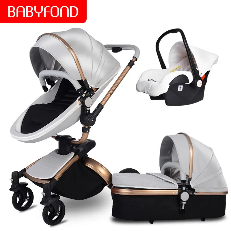 Babyfond коляска 3в1, высокий пейзаж, складная, двусторонняя, ударная, детская коляска, может сидеть и лежать, светильник на колесиках - Цвет: 735gray3in1