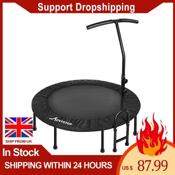 

MOVTOTOP 40 Inches Folding Trampoline With T-shaped Handrail Cardio Round Trampoline Trainer Aerobic Fitness Exercise