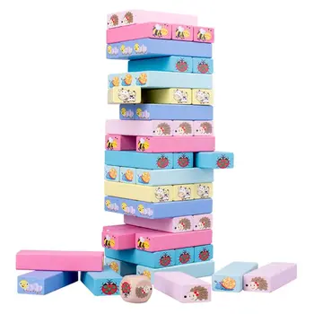 

Blocks Kids Adult Colored Wooden Tumble Tower Stacking Game Animal Print Building Block K1MA