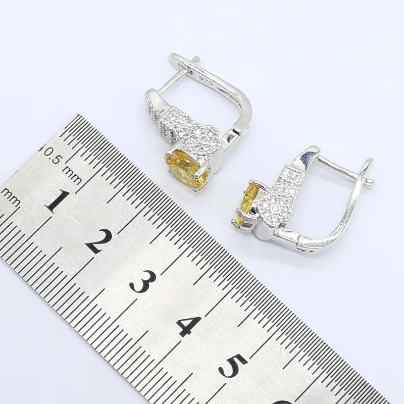 925 серебряные ювелирные наборы для женщин желтый белый цирконовая подвеска на Ожерелье Серьги Кольца подарочная коробка