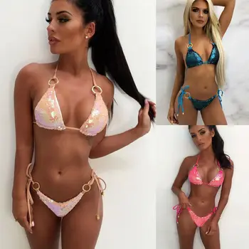 

2020 New Swimwear Women Sequins Diamond Bikini set Bathing Suit Sexy Push up Stones Straps Swimsuit Monokini