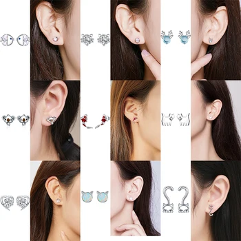

WOSTU Animal Styles Genuine 100% 925 Sterling Silver Carp Stud Earrings With Clear CZ For Women Jewelry Gift ZBBS407