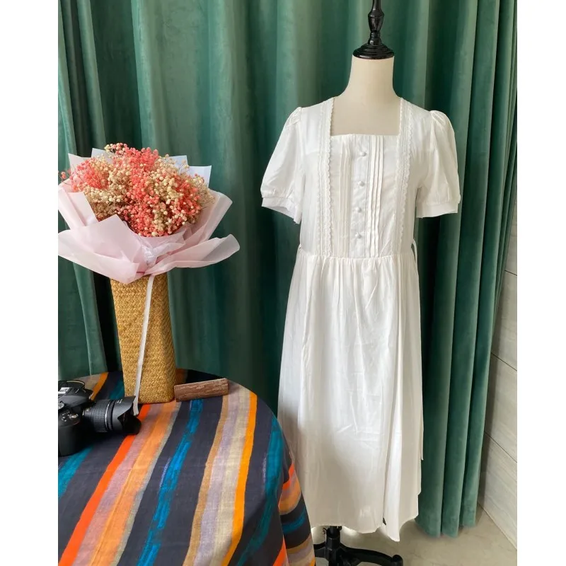 Женское кружевное Лоскутное Платье Boutique белое Лолита с квадратным вырезом и