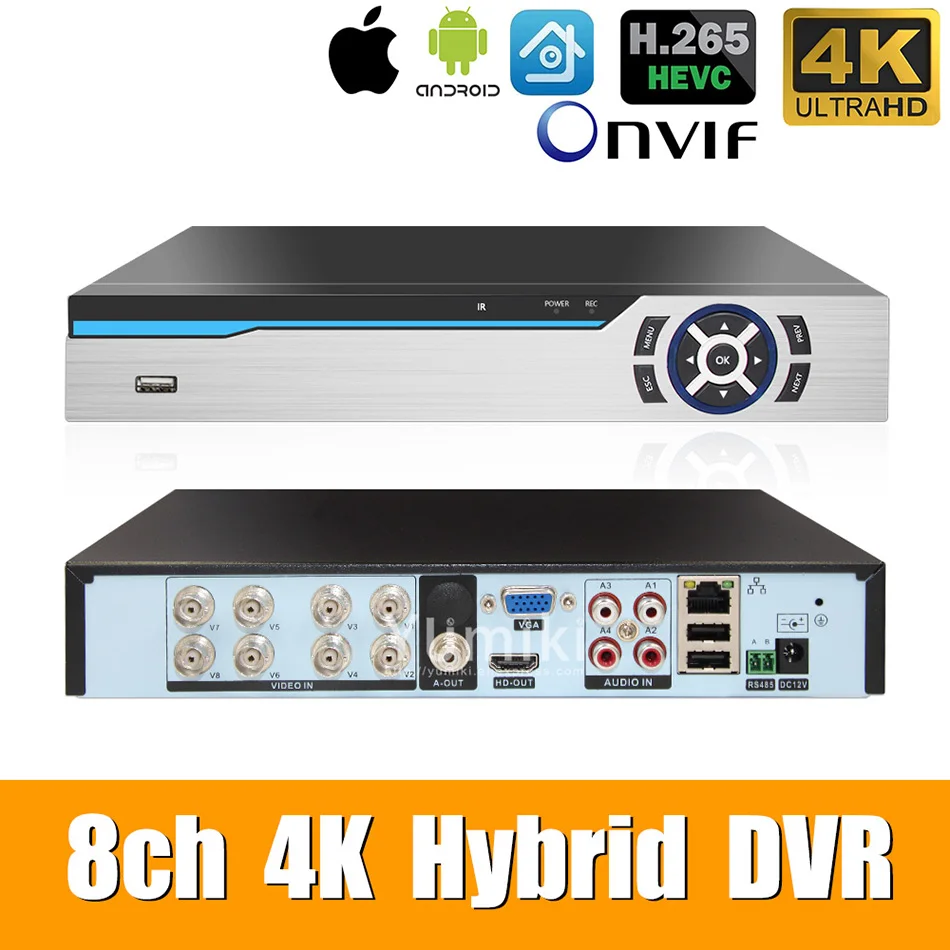

H.265+/H.264 8ch AHD DVR 4K CCTV 8Ch 4K/5MP Hybrid Security DVR Recorder Camera Onvif Coxial Control P2P XVI/AHD/TVI/CVI/CVBS/IP