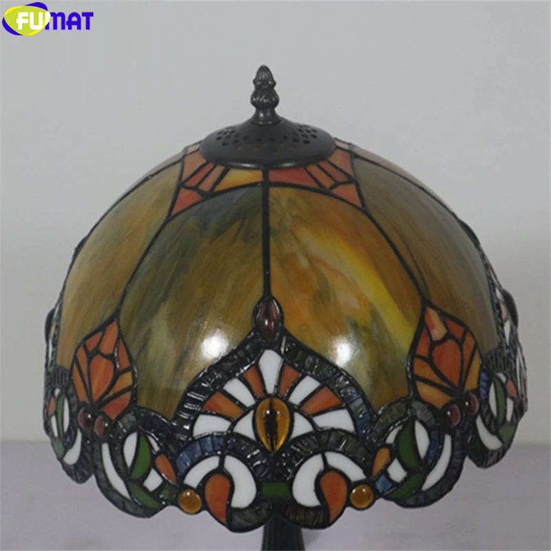 FUMAT Tiffany Style Desk Lamp Stained Glass Chili Gemstone Table Light Orang Color Lampshade Alloy Frame Base Handcraft Home Decro Lights