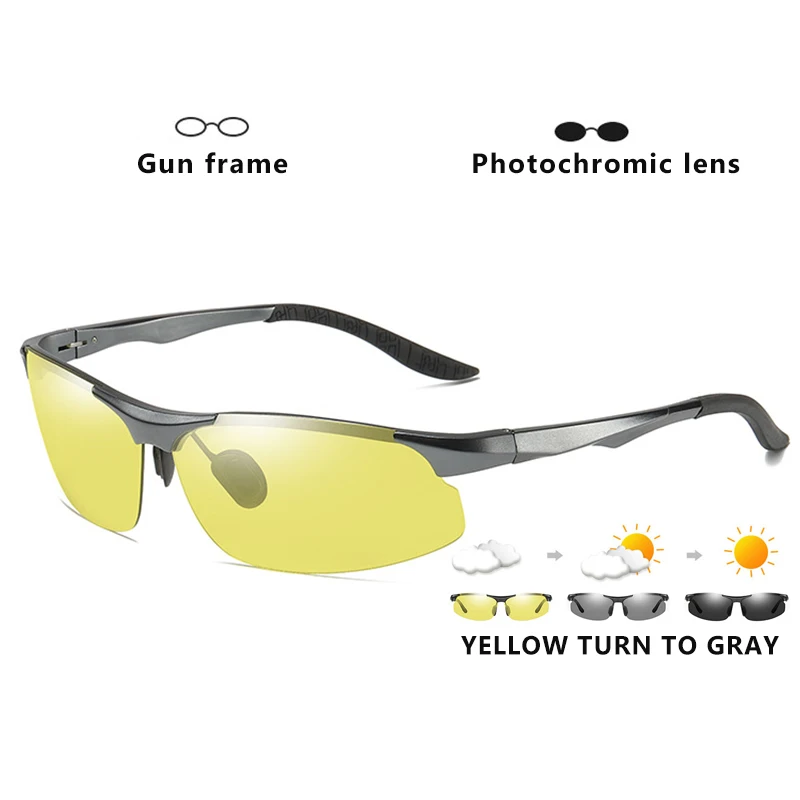 CoolPandas HD фотохромные алюминиево-магниевые солнцезащитные очки, поляризационные Мужские Дневные и ночные защитные очки для вождения, мужские антибликовые линзы - Цвет линз: Gun Frame