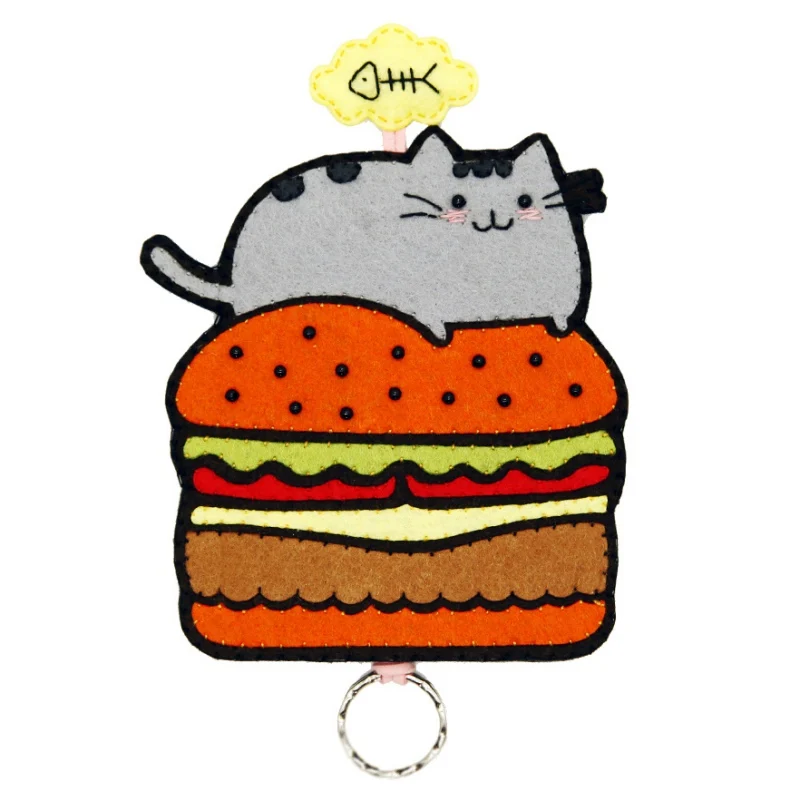 Cat Нетканый брелок для ключей, набор для шитья, мультяшный подвесной брелок для ключей DIY HomemadeFelt, сумка для ключей - Цвет: Cat