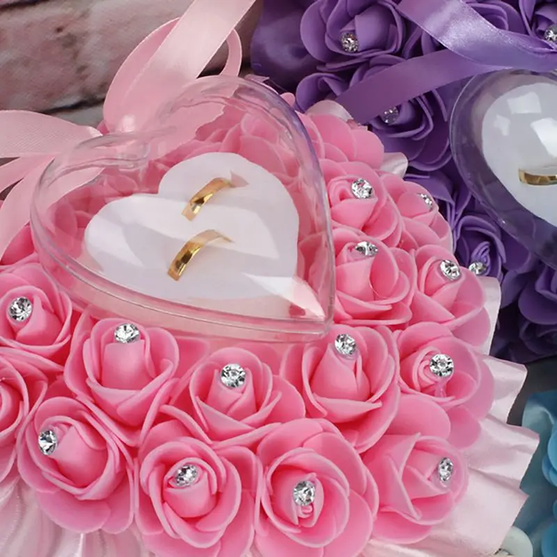 Романтичная, в форме сердца подушка кольцо с имитацией пены цветок Свадебная коробка ювелирные изделия Подарочная коробка поставки для свадебной вечеринки