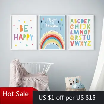 

Abstract Kids Wall Decor Letter Children Poster Canvas Painting Print Minimalist Wall Art Picture Nordic Kid Baby Room Decor
