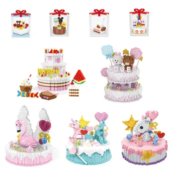 

Hot sale Creative happy birthday cake gifts series diamond Building Blocks Brick education model baby toys for children gifts