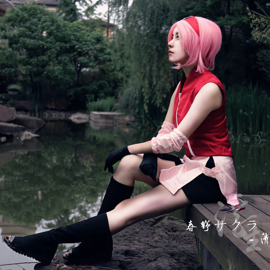 

Anime Naruto Shippuden Sakura Haruno Cosplay Costume Sexy Red Combat Uniform Female Role Play Prop Clothing Custom-Make Any Size