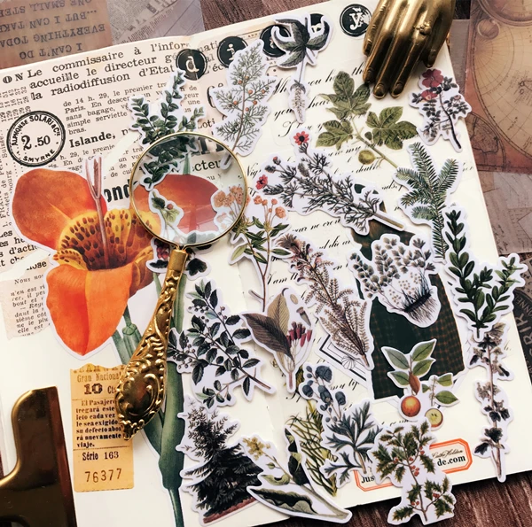 21 шт./лот винтажный бумажный стикер с листьями травы и цветком сделай сам