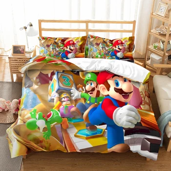 

3D Super Mario Pattern Comfortable Soft Polyester Duvet Cover Bedding Set Bed Cover To Protect Comforter and Quilt for Children
