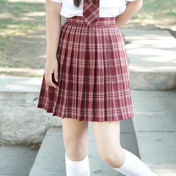 

Japanese Women Vintag High waist Plaid Pleated Skirt Girls Sweet JK Uniform Skirt Loose Plaid School Uniform Skirt College style