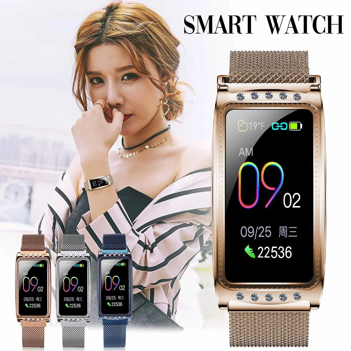 Женские Смарт-часы, модные женские часы с bluetooth, IP68 цветной экран, режим сердечного ритма, кровяного давления для женщин, физиологический цикл