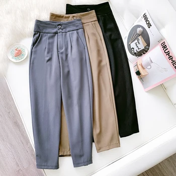 

Spring Autumn Women's Trousers Korean Solid Color High-waisted Thin Drape Suit Pants New Straight Nine-point Casual Pants LL598