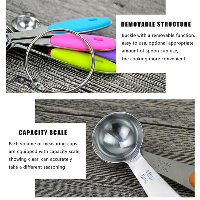 10Pcs Stainless Steel Measuring Cups and Spoons Set with Scale Colorful  Thickened Non-Slip Handle Metal Ring for Kitchen - AliExpress