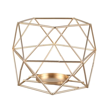 

Nordic Simple Style 3D Geometric Round Candlestick Metal Candle Holder Sconce Tealight Golden Home Wedding Decoration