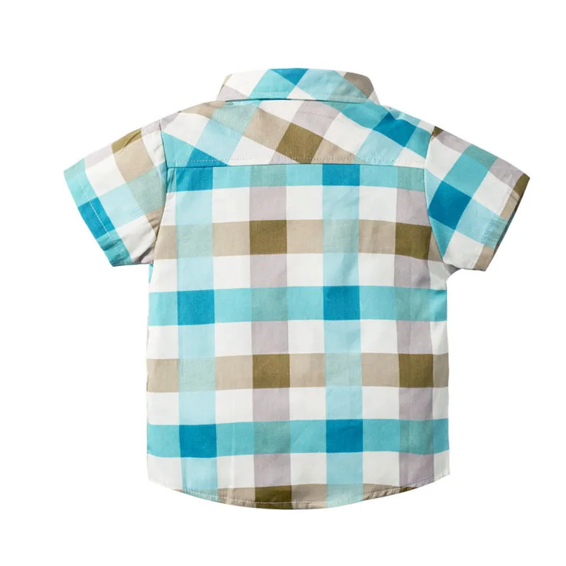 Летняя мужская рубашка для новорожденных в студенческом стиле клетчатая хлопковая рубашка с короткими рукавами и отворотами