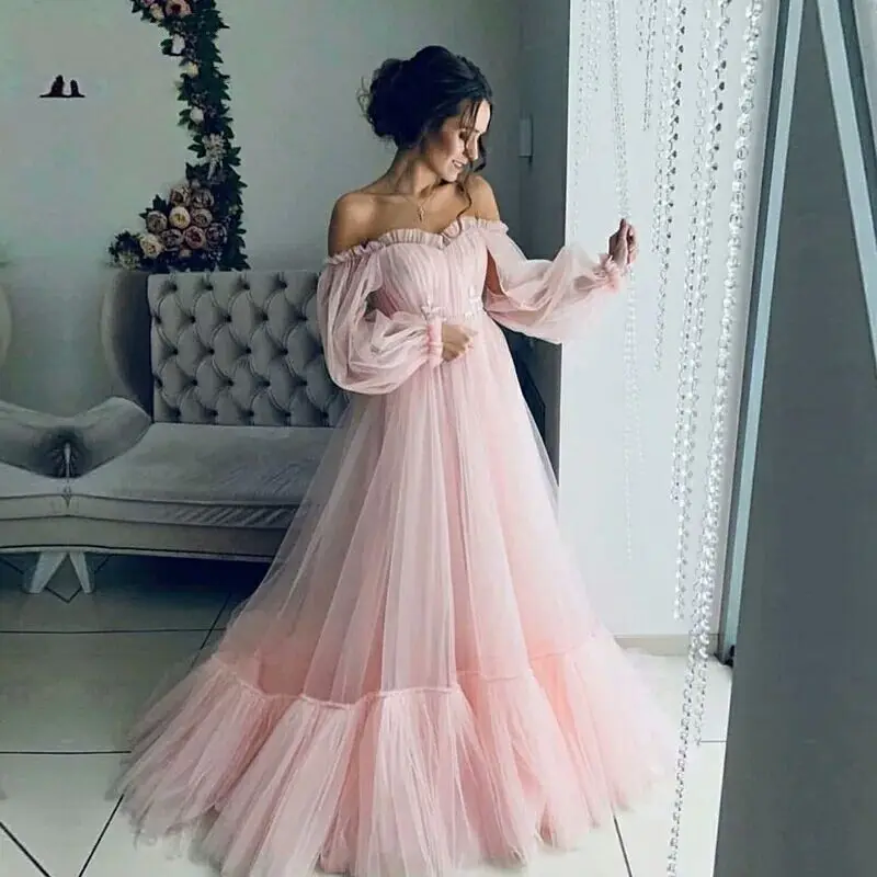 Новое поступление длинное вечернее платье vestido de noiva sereia Выходные туфли на выпускной вечерние robe de soiree бальное платье розового цвета из Мягкого Тюля, с длинными рукавами, элегантные