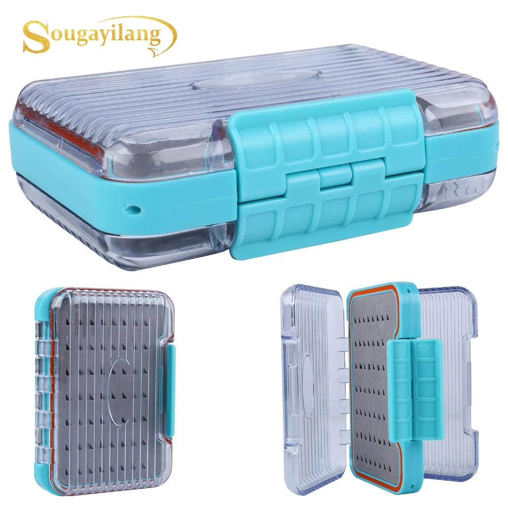 Sougayilang Двусторонняя открытая коробка для ловли нахлыстом, чехол для рыболовных снастей, портативная Водонепроницаемая коробка для ловли мух, мух, крючки, удобная ручка из пенопласта