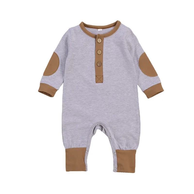 

Infants Patchwork Romper, Fall Jumpsuit, Long Sleeve Crotch Buttons Home Sports Sleeping Trousers