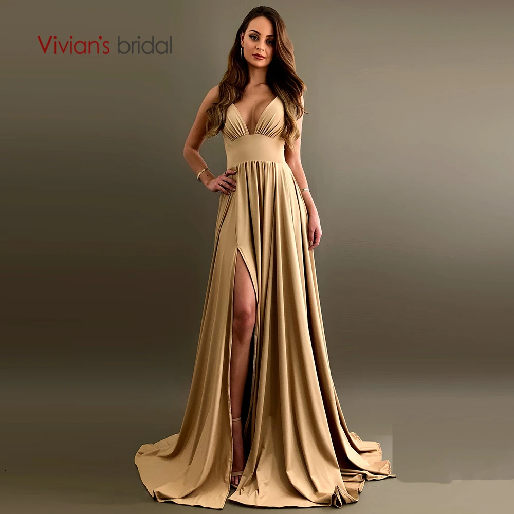 Vivian's Bridal Ins горячее сатиновое вечернее платье 2019 сексуальное с глубоким