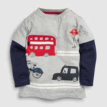 Осень; стиль; европейский и американский стиль; Брендовая детская одежда; длинный рукав; футболка для мальчиков с рисунком; вырез лодочкой; детская футболка