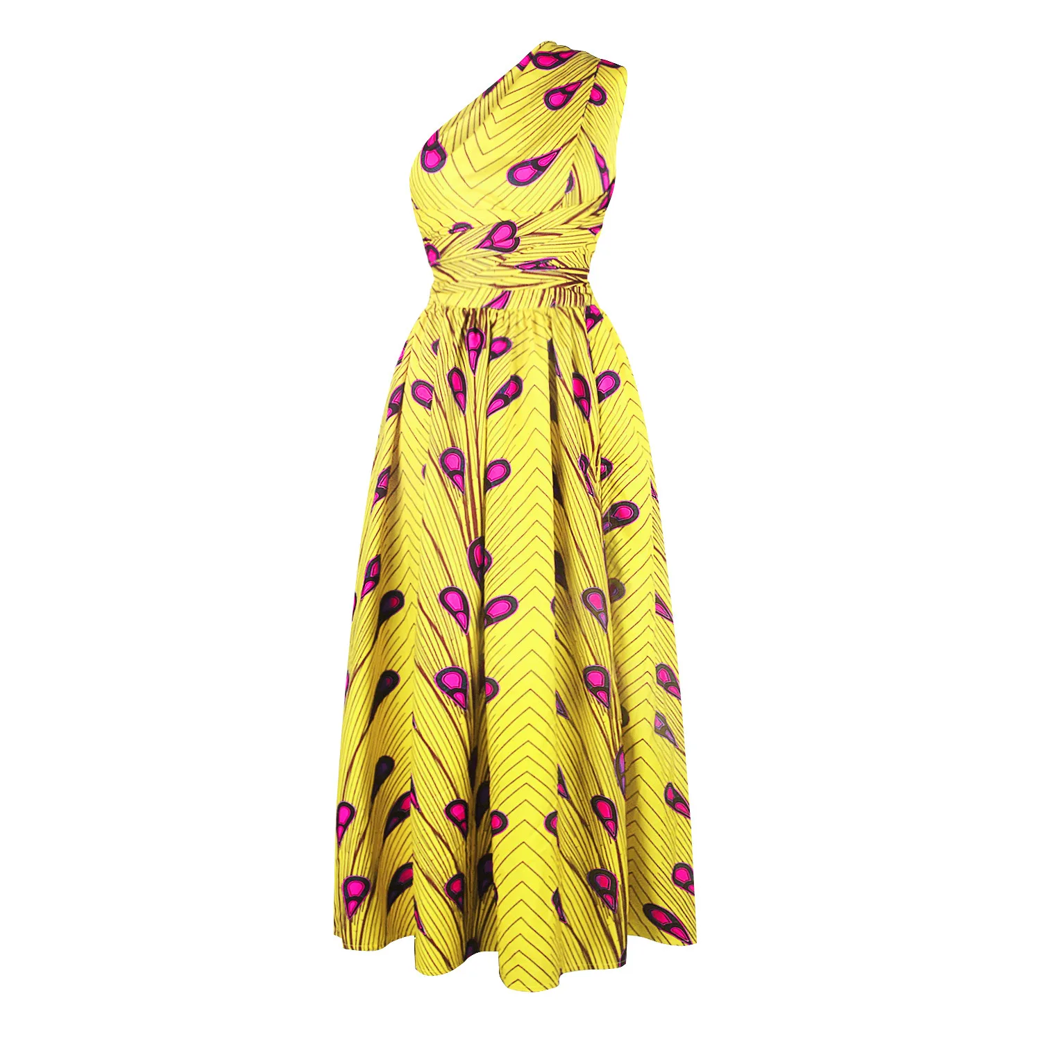 Летняя мода несколько Способы ношения африканские женщины v-образным вырезом большой качели юбка цифровой перо печать длинное платье Сплит платье