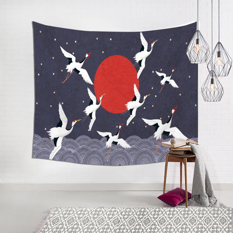 Японский стиль красный коронованный кран печать гобелен настенный фон ткань пляжный ковер полиэфирное одеяло коврик для йоги