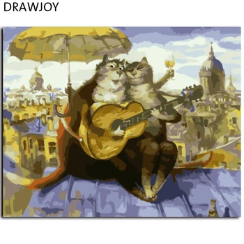 

New Framed Pictures DIY Painting By Numbers Hand Painted Oil On Canvas Of Animals Cat Cartoon Home Decor Wall Art GX7975