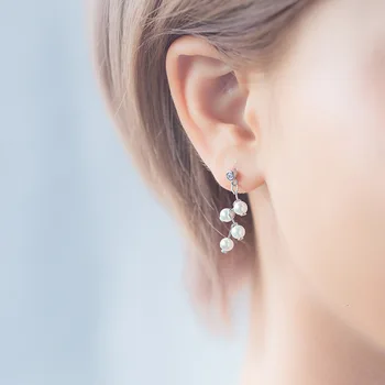 

100% 1pair Real. 925 Sterling Silver Fine Jewelry Shell pearl Branch design Dangle earrings Long with White Round CZ GTLE1675