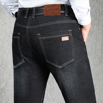 

Free shipping 2019 autumn and winter new thick black men's jeans classic fashion casual wide leg brand men's trousers overalls