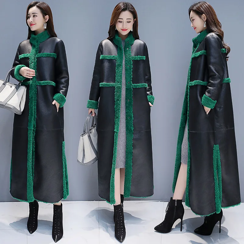 Женское плотное теплое длинное меховое пальто до колена с обеих сторон, модная зимняя одежда из хлопка большого размера