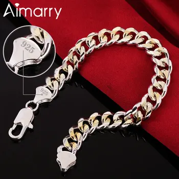 

Aimarry 925 Sterling Silver 8 Inch Shrimp Clasp Gold Side Chain Bracelet For Women Men Charm Party Gifts Wedding Fashion Jewelry
