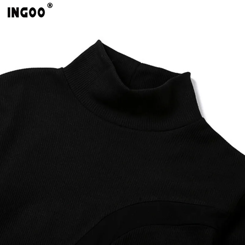 Женская ажурная сетчатая водолазка INGOO Весенняя модная черная однотонная