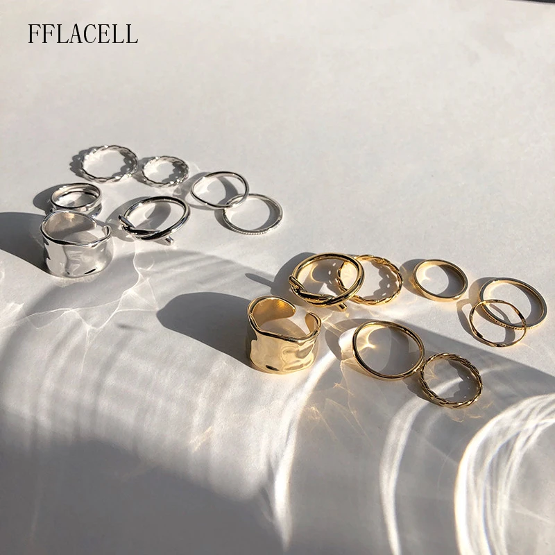 Новые модные геометрические металлические кольца FFLACELL в стиле хип-хоп 8 шт./компл.