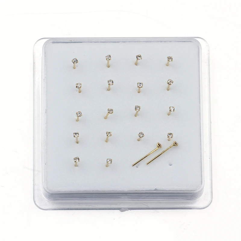 1set20PcsStraightPinNoseStudWith15mmCrystalNosePiercing