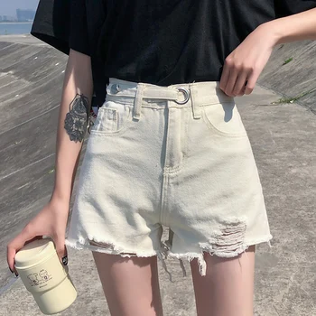 

Denim Woman Shorts Plus Size Riped Jeans Woman High Waisted Jean Women Summer Short Jeans Feminino Vintage Blue Apricot Black