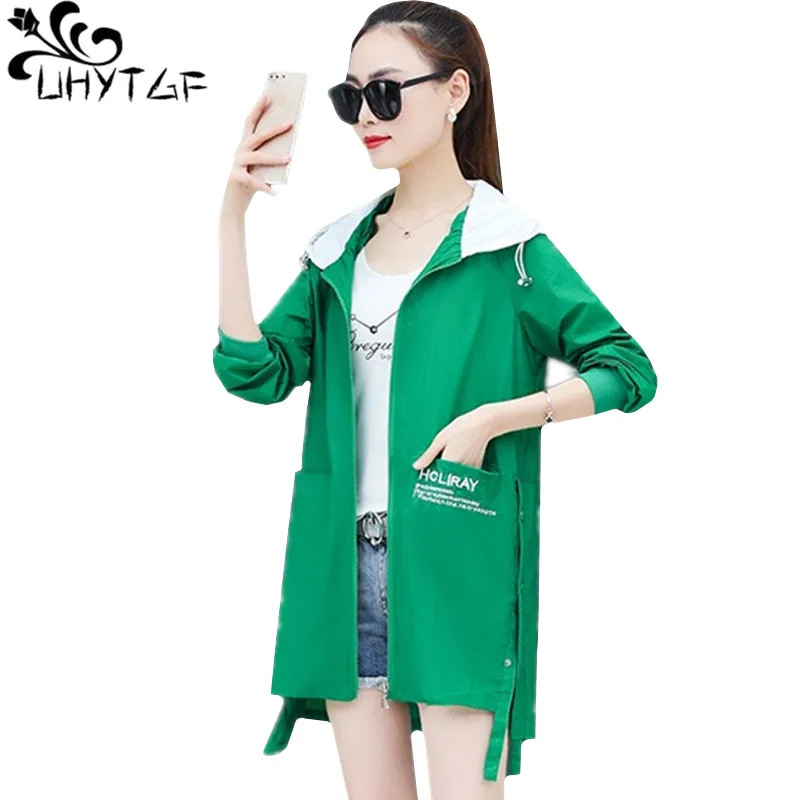 

UHYTGF модная женская Солнцезащитная одежда с капюшоном свободная летняя куртка с длинным рукавом дышащие элегантные тонкие свободные топы размера 1090