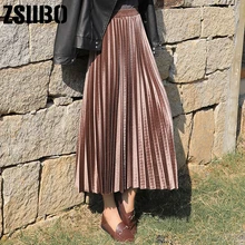 ZSIIBO Ms. Эластичная повседневная юбка средней длины с высокой талией, весна, модная однотонная бархатная плиссированная юбка золотого цвета